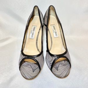 Jimmy Choo Silk Hardy Black and White Peep Toe